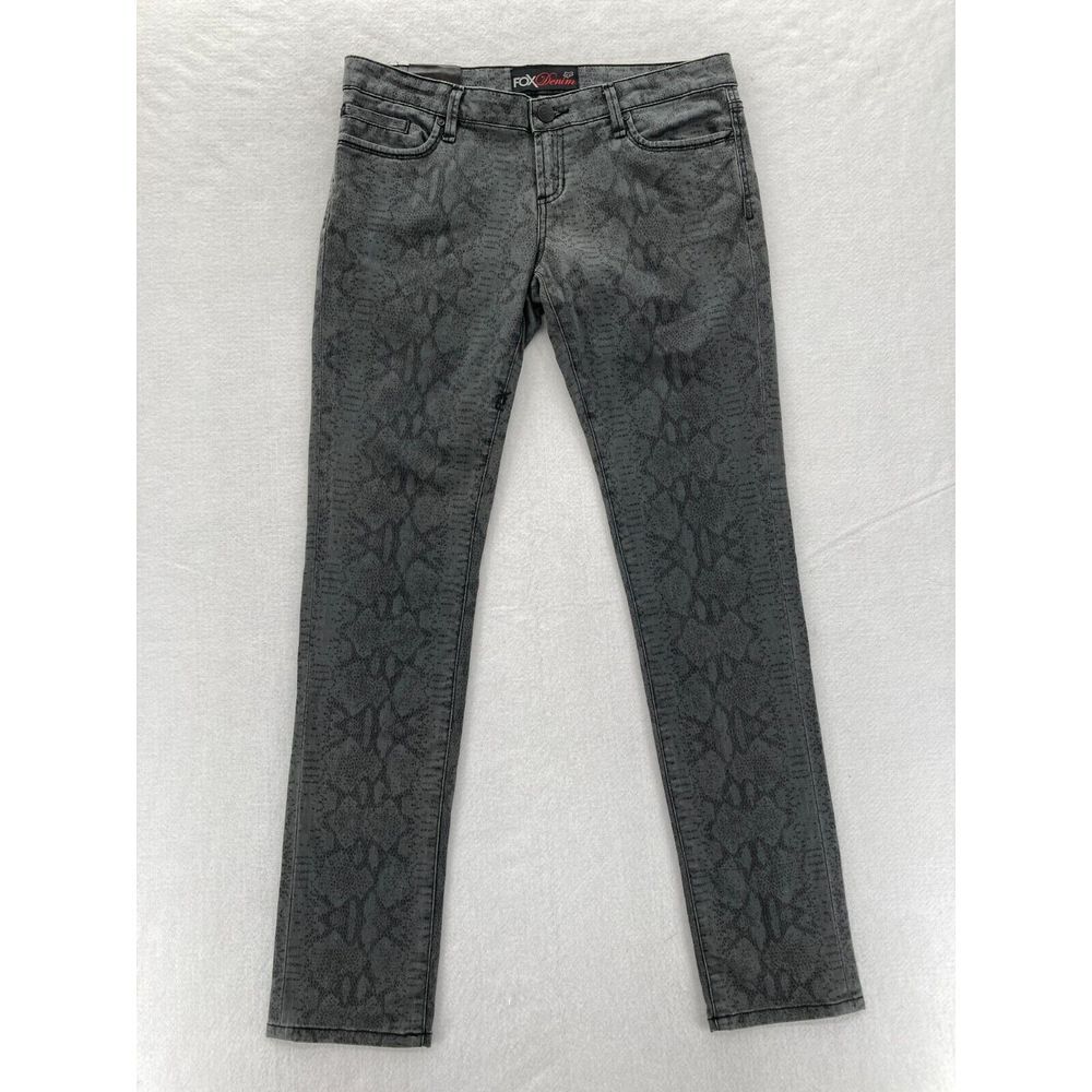 FOX Racing‎ Denim Women's 11 Jet Skinny Jeans Gray Stretch Denim Snakeskin Pants